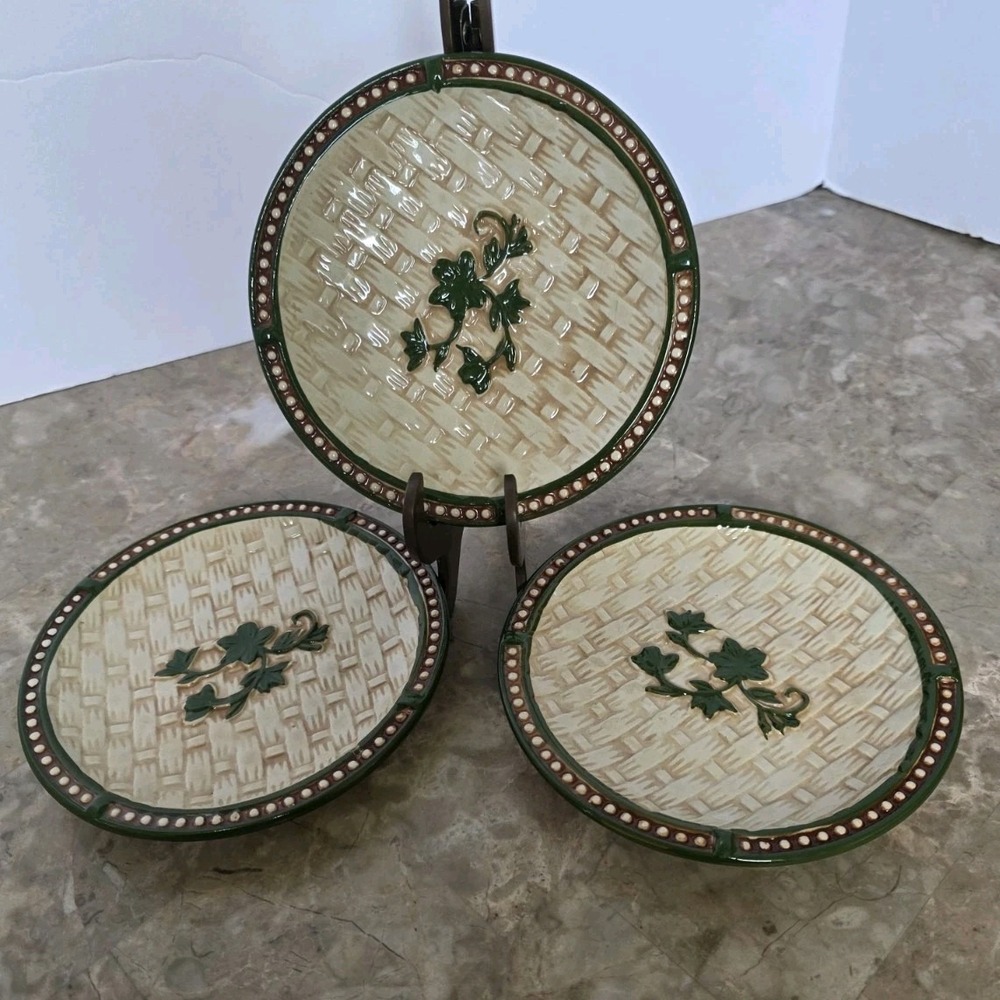 Temp-tations By Tara Floral Lace 5.5 inch Saucers Ivy Basket Weave Lot Of 3